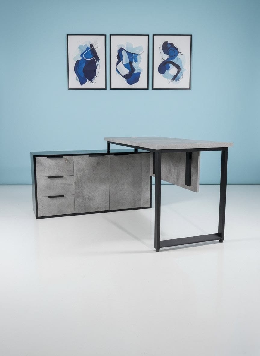 Modern Executive Table with Side Credenza