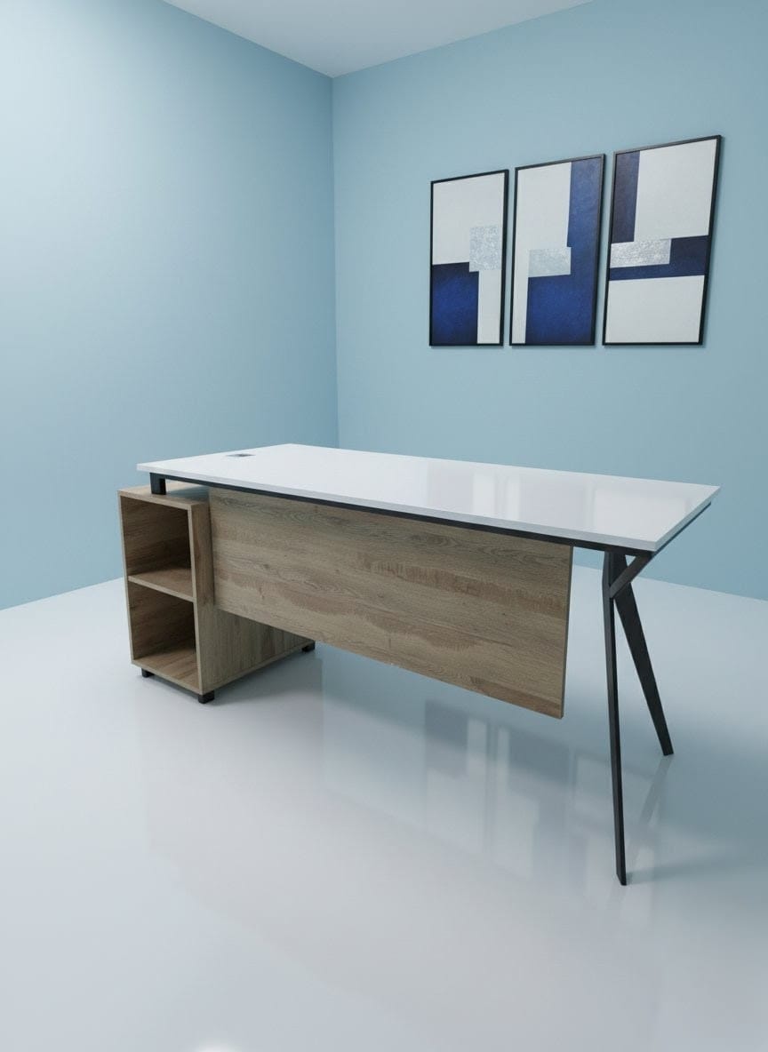 Ultra modern Executive Table with Side Credenza.