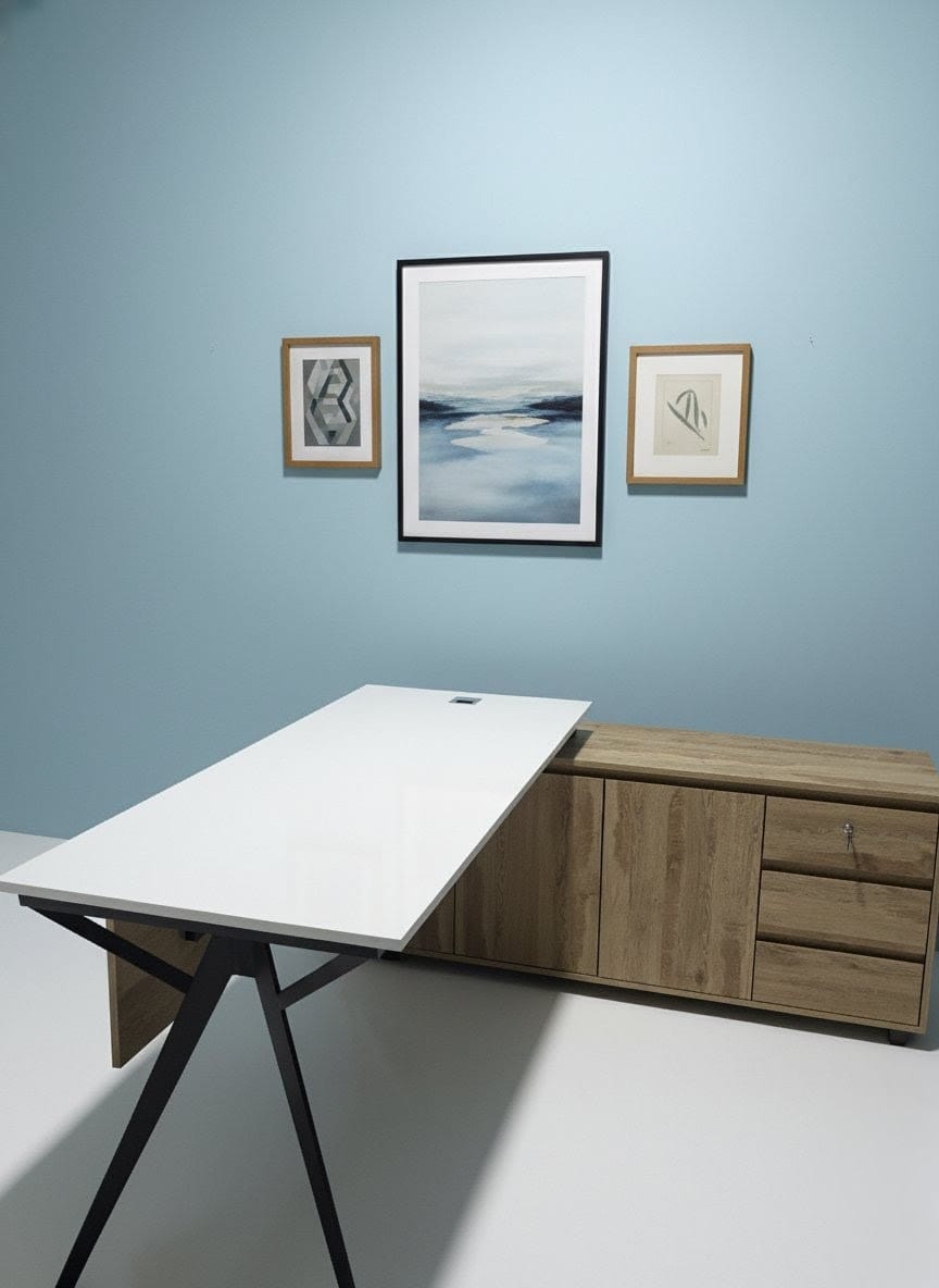 Ultra modern Executive Table with Side Credenza.
