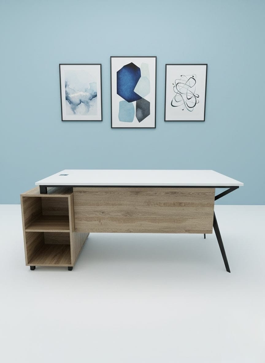 Ultra modern Executive Table with Side Credenza.