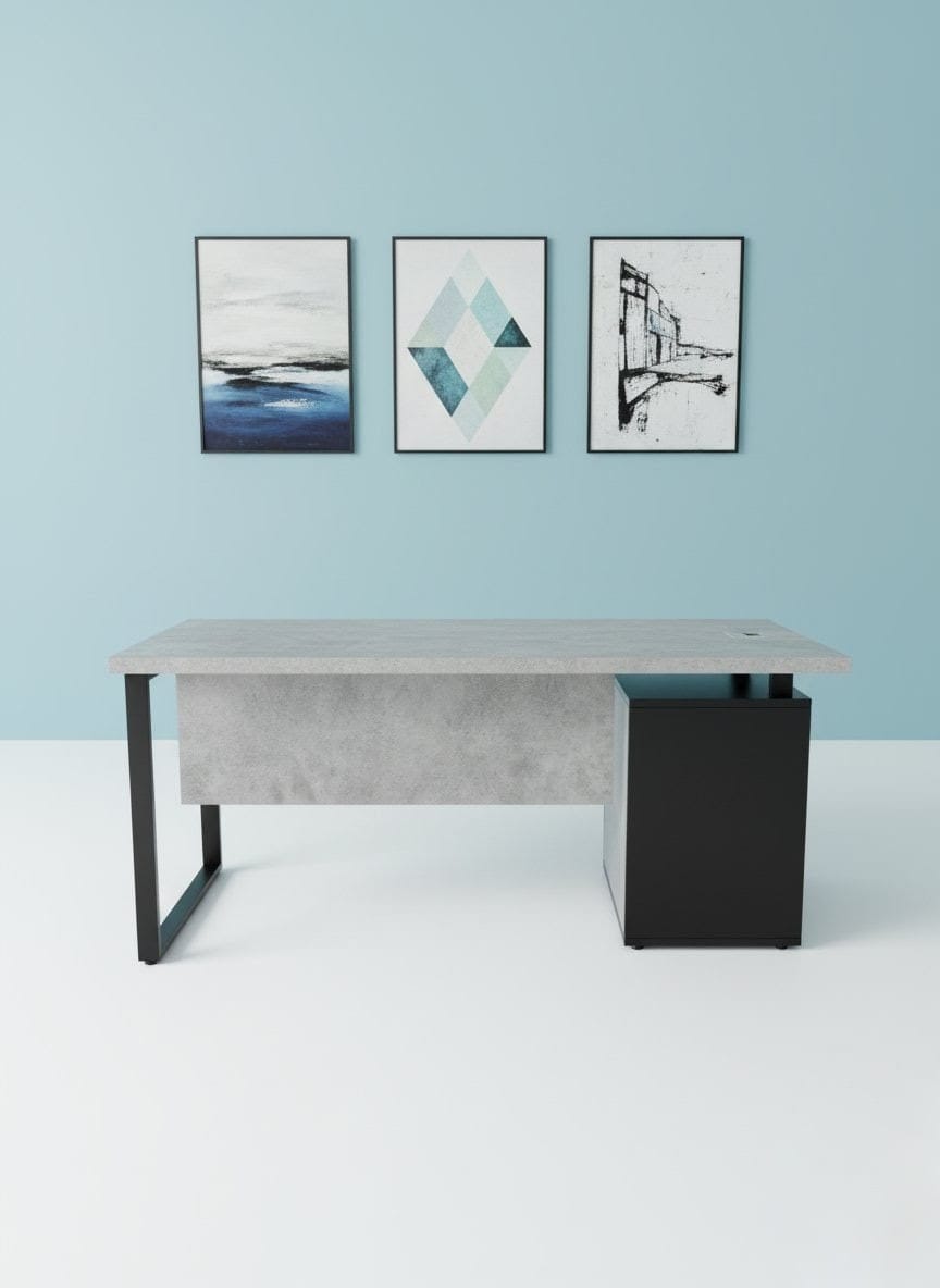 Modern Executive Table with Side Credenza